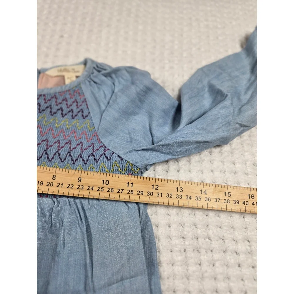 Matilda Jane Girls Blue Smocked Embroidered Lyocell Peplum Blouse Top Size 4